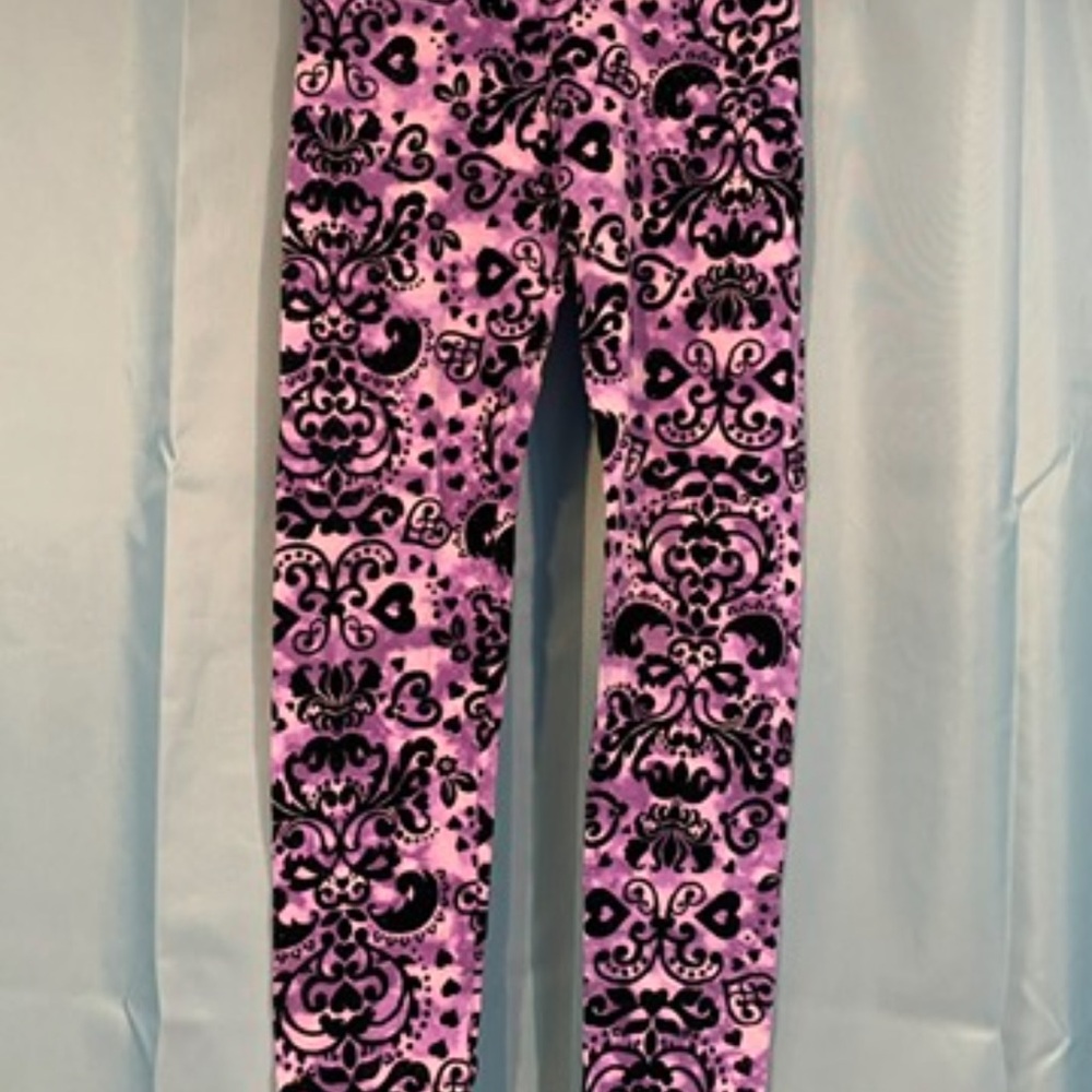Justice Pink and Black Damask Leggings